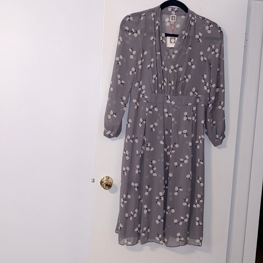 NEW! Calvin Klein Sheer Gray Floral long sleeved dress!